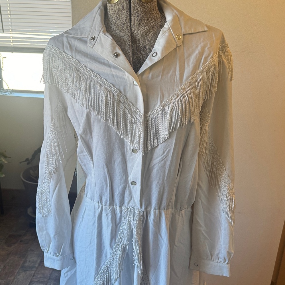 Vintage Cowgirl Fringe Detail White Dress